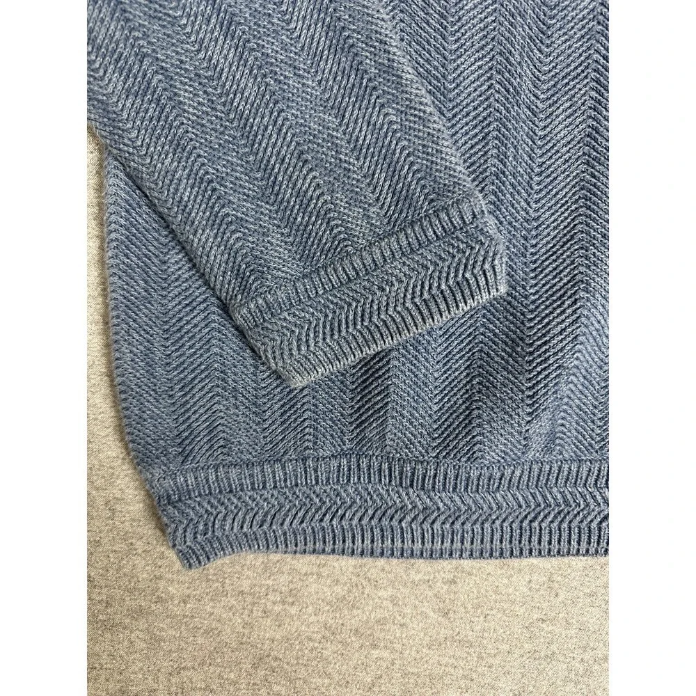 Chaps Sweater Mens XL Blue Herringbone Knit Crewneck Crest Logo Pullover Classic